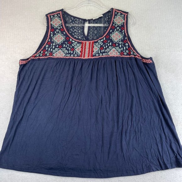 ANTHROPOLOGIE SKIES ARE BLUE Womens 3X Plus Blue Southwest Print Sleeveless Top - Picture 2 of 9